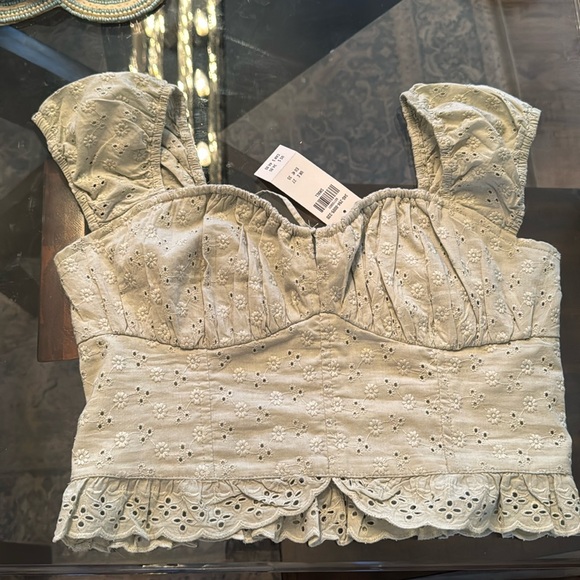 Hollister Crop Top NWT, Pale Green, Smocked Back, Embroided, Women’s Small Rare - Picture 1 of 2